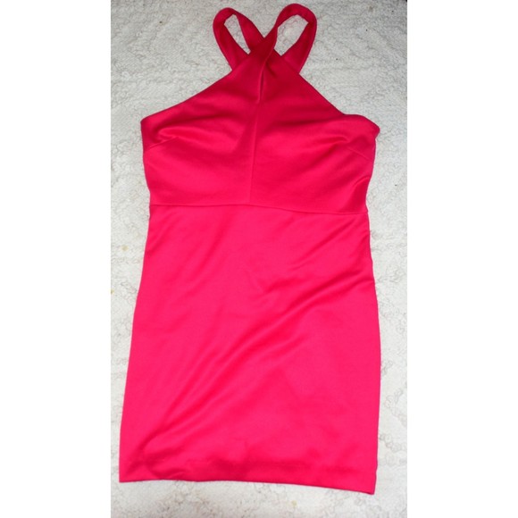 Fuchsia Karlie Bodycon mini dress with cross neck BarbieCore - Picture 2 of 4